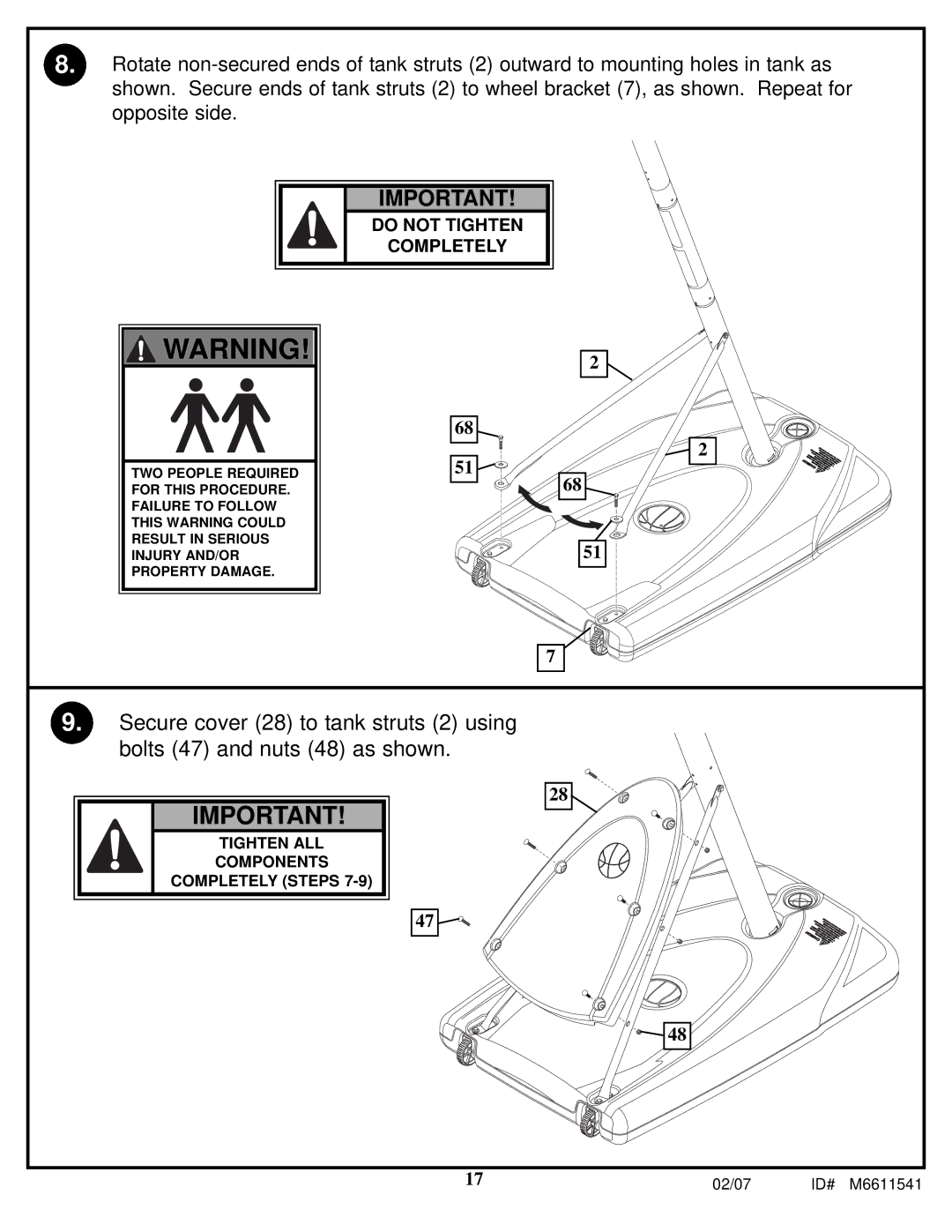 Spalding M86724C manual Tighten ALL Components Completely Steps 