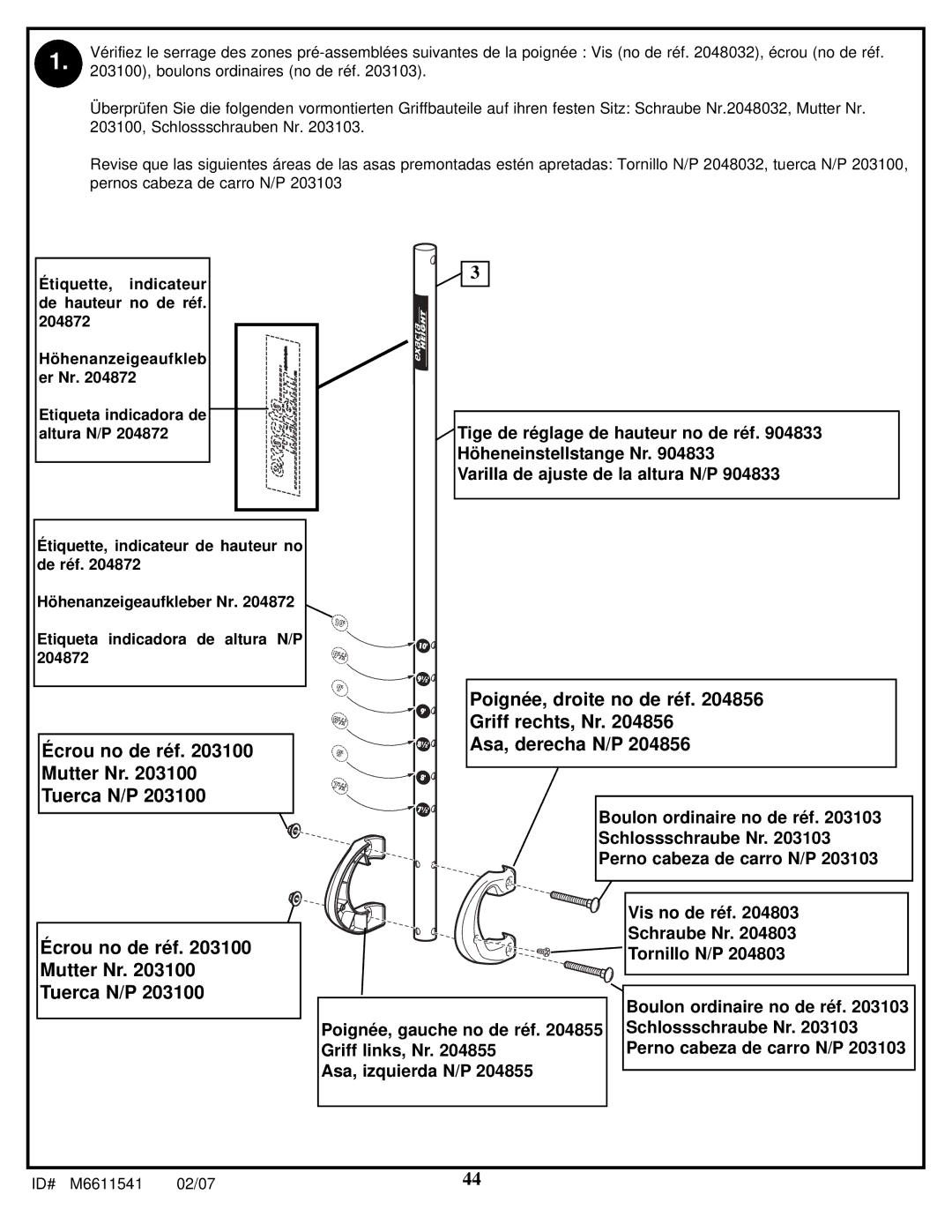 Spalding M86724C manual Écrou no de réf Mutter Nr Tuerca N/P 