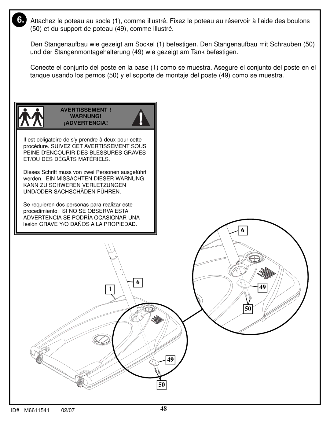 Spalding M86724C manual Avertissement Warnung ¡ADVERTENCIA 