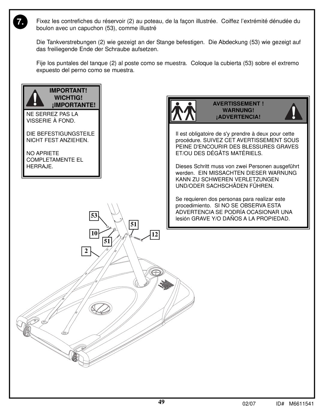 Spalding M86724C manual Wichtig ¡IMPORTANTE 