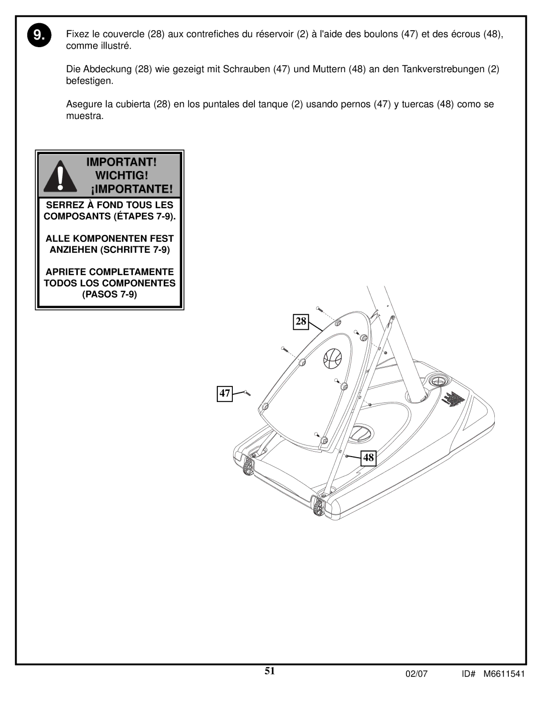 Spalding M86724C manual Wichtig ¡IMPORTANTE 