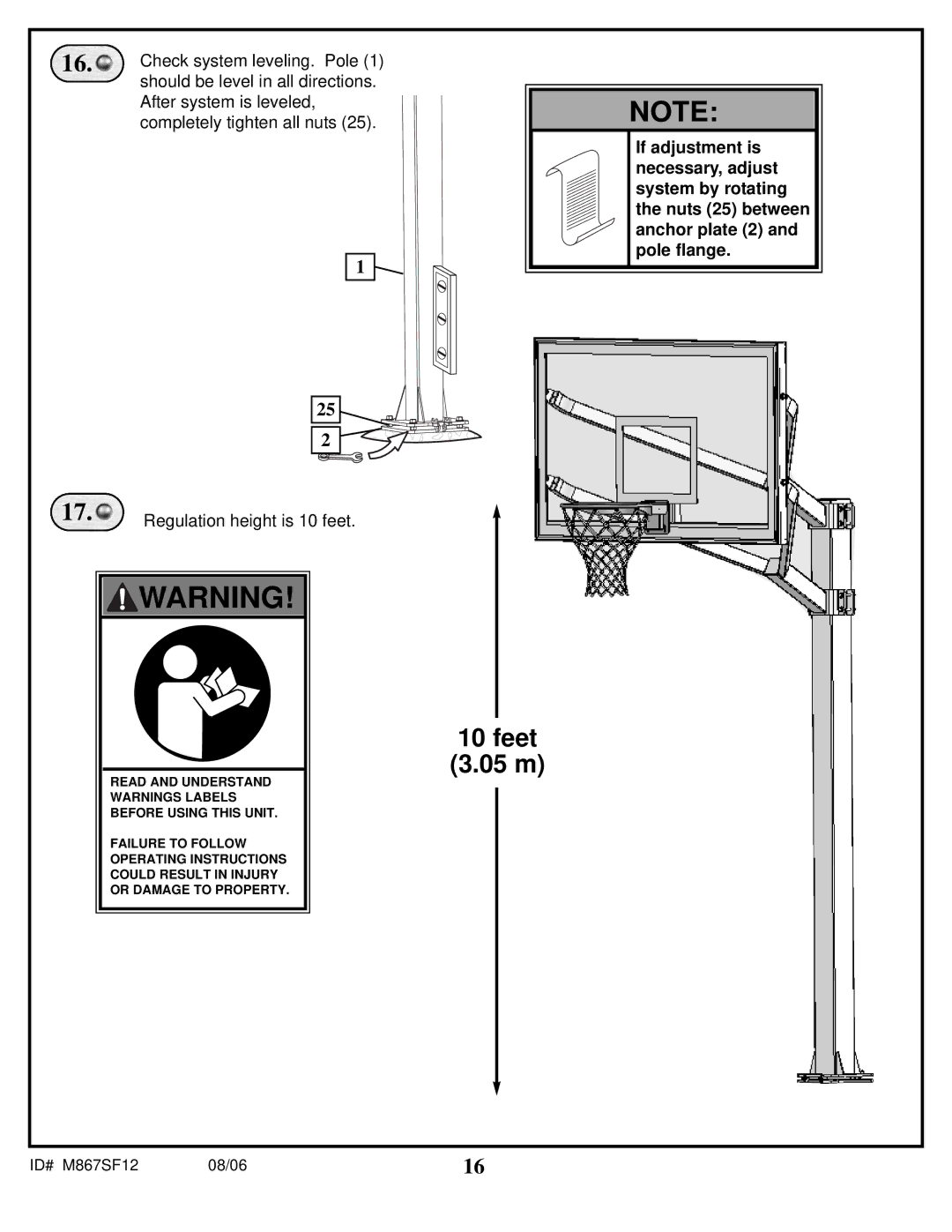 Spalding M867SF12 manual Feet 05 m 