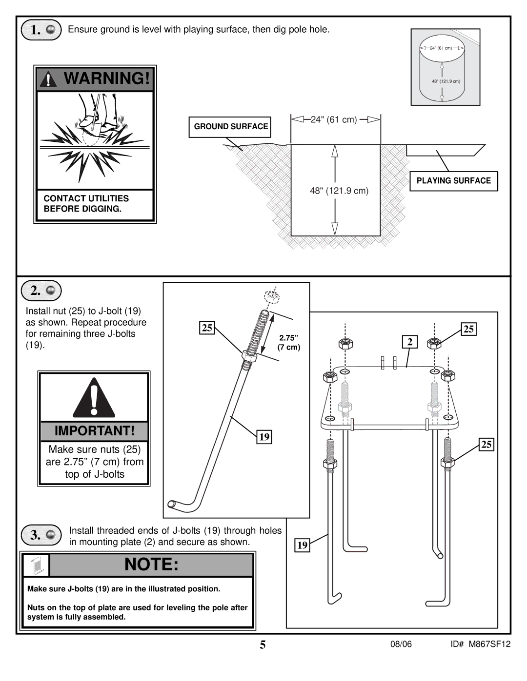Spalding M867SF12 manual Install threaded ends of J-bolts 19 through holes, Mounting plate 2 and secure as shown 