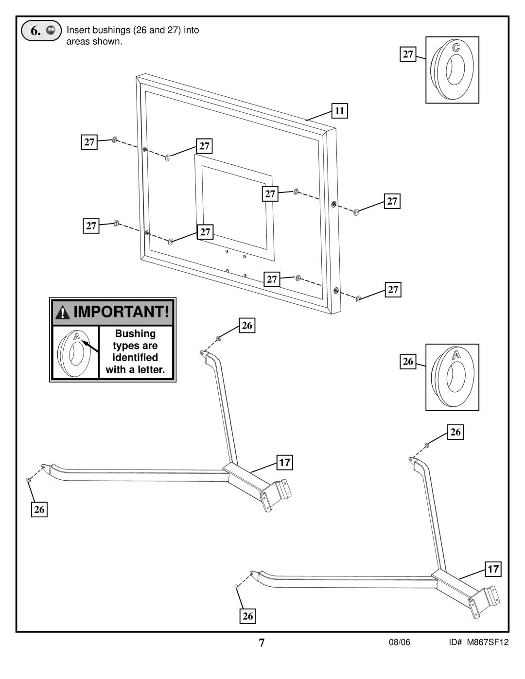 Spalding M867SF12 manual Insert bushings 26 and 27 into, Areas shown 