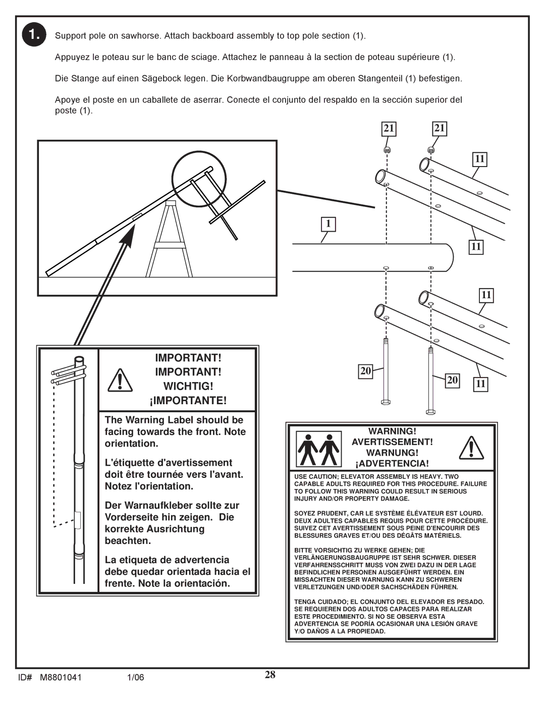 Spalding M8801041 manual Avertissement Warnung ¡ADVERTENCIA 