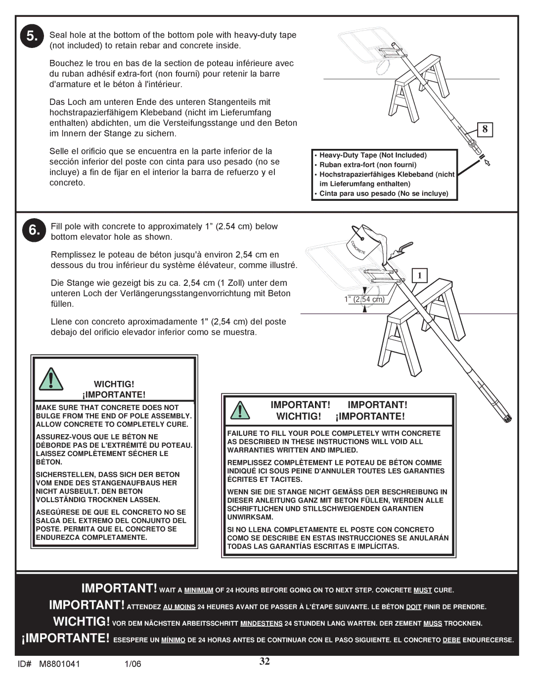 Spalding M8801041 manual IMPORTANT! Important WICHTIG! ¡IMPORTANTE, Wichtig ¡IMPORTANTE 