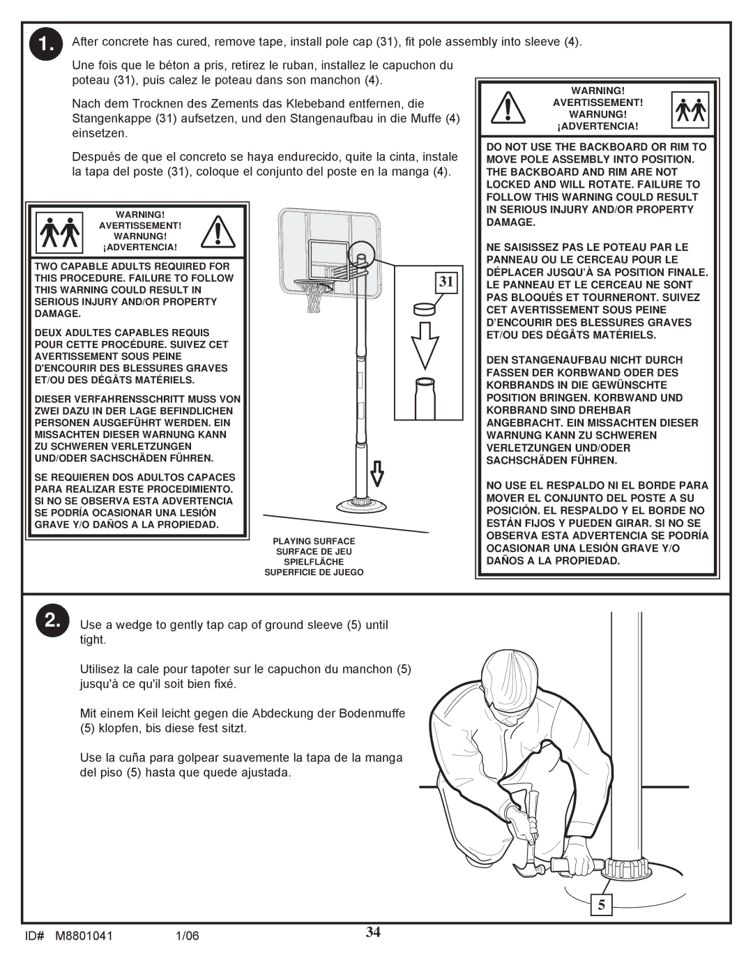 Spalding M8801041 manual Nach dem Trocknen des Zements das Klebeband entfernen, die 