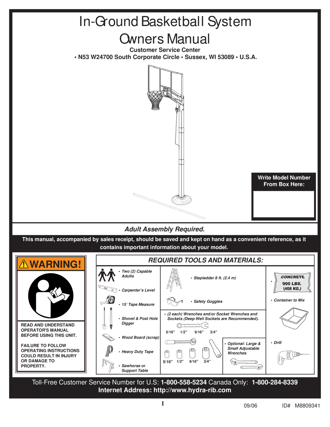 Spalding M8809341 manual In-Ground Basketball System 