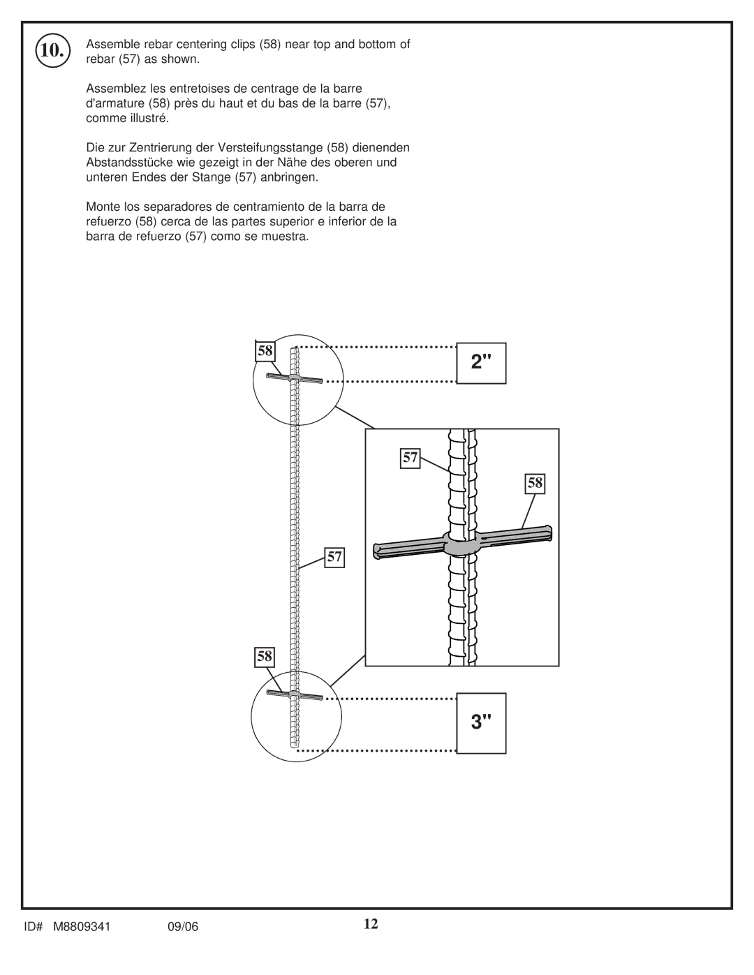 Spalding M8809341 manual Assemble rebar centering clips 58 near top and bottom 