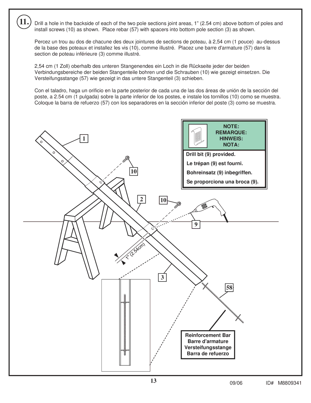 Spalding M8809341 manual Remarque Hinweis Nota 