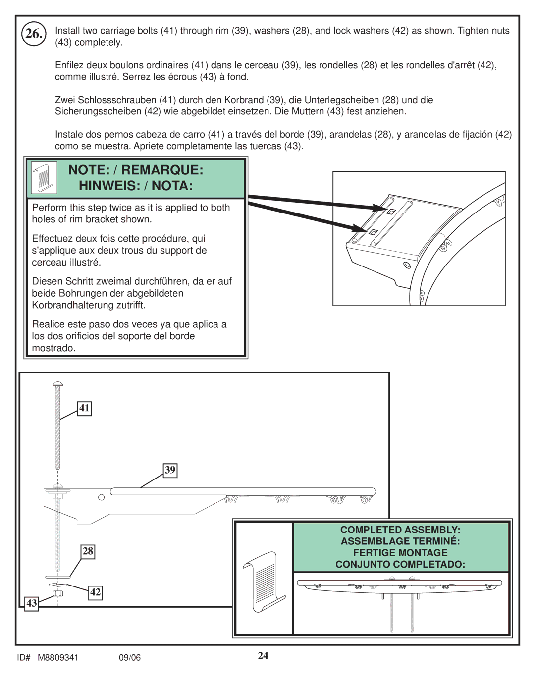 Spalding M8809341 manual Hinweis / Nota 