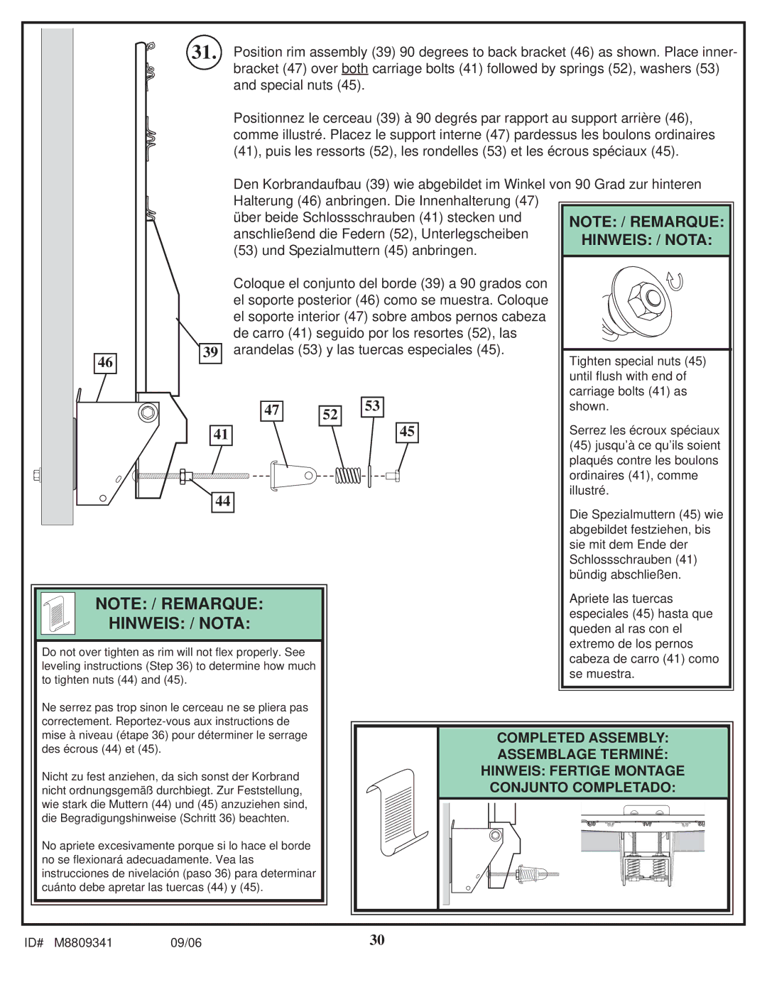 Spalding M8809341 manual Hinweis / Nota 