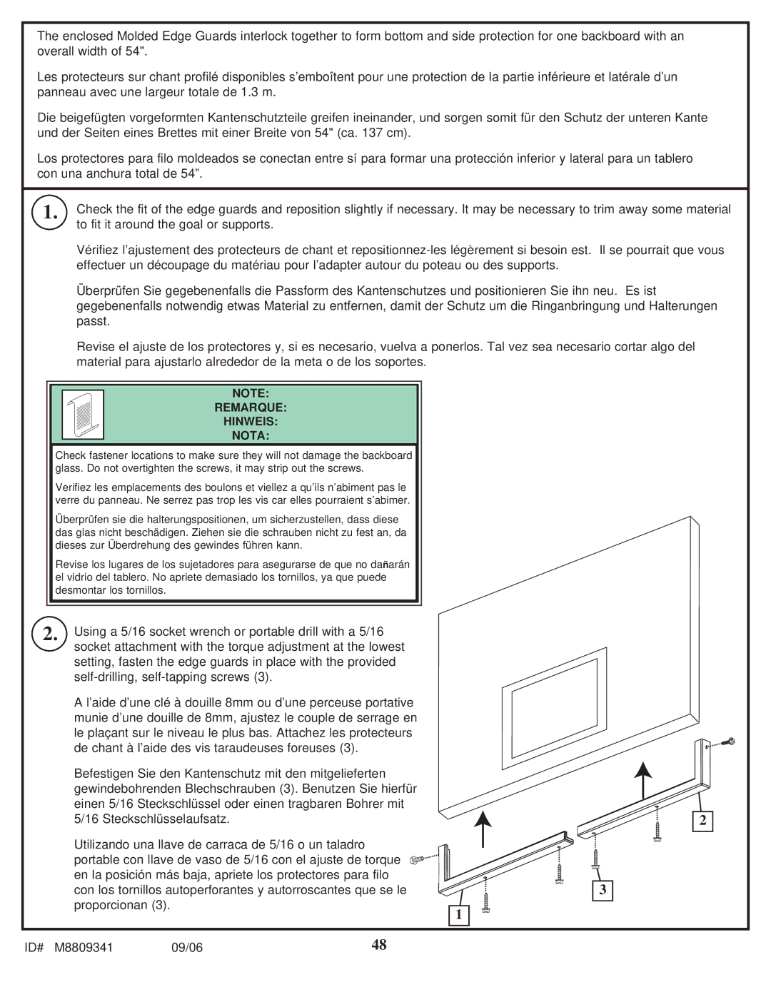 Spalding M8809341 manual Remarque Hinweis Nota 