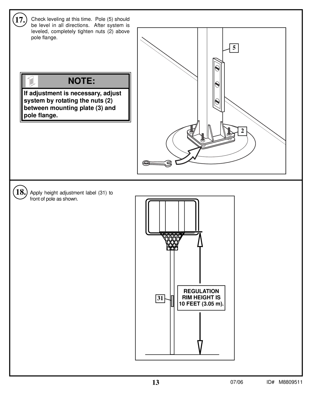 Spalding M8809511 manual Regulation RIM Height is 