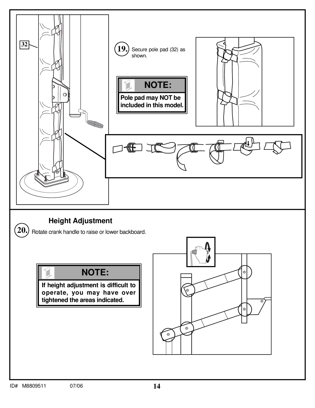 Spalding M8809511 manual Height Adjustment 