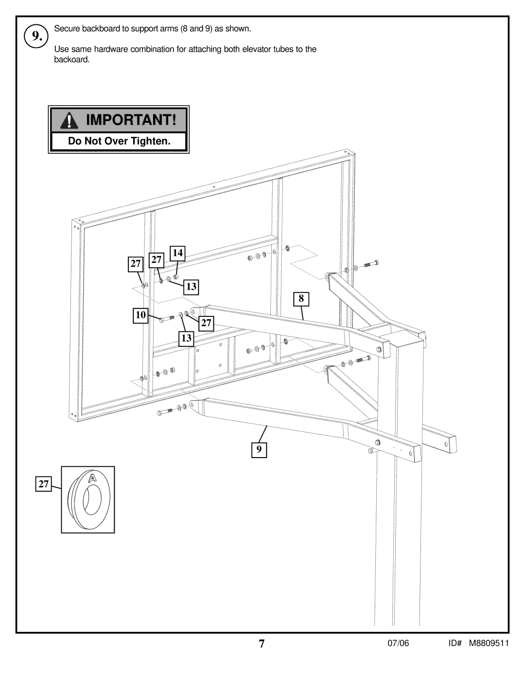 Spalding M8809511 manual Do Not Over Tighten 