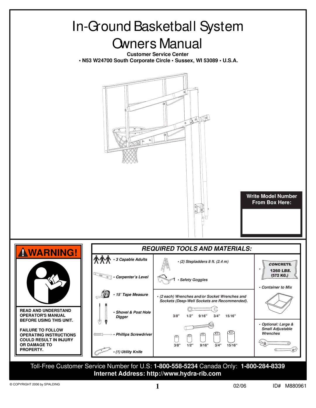 Spalding M880961 manual In-Ground Basketball System 