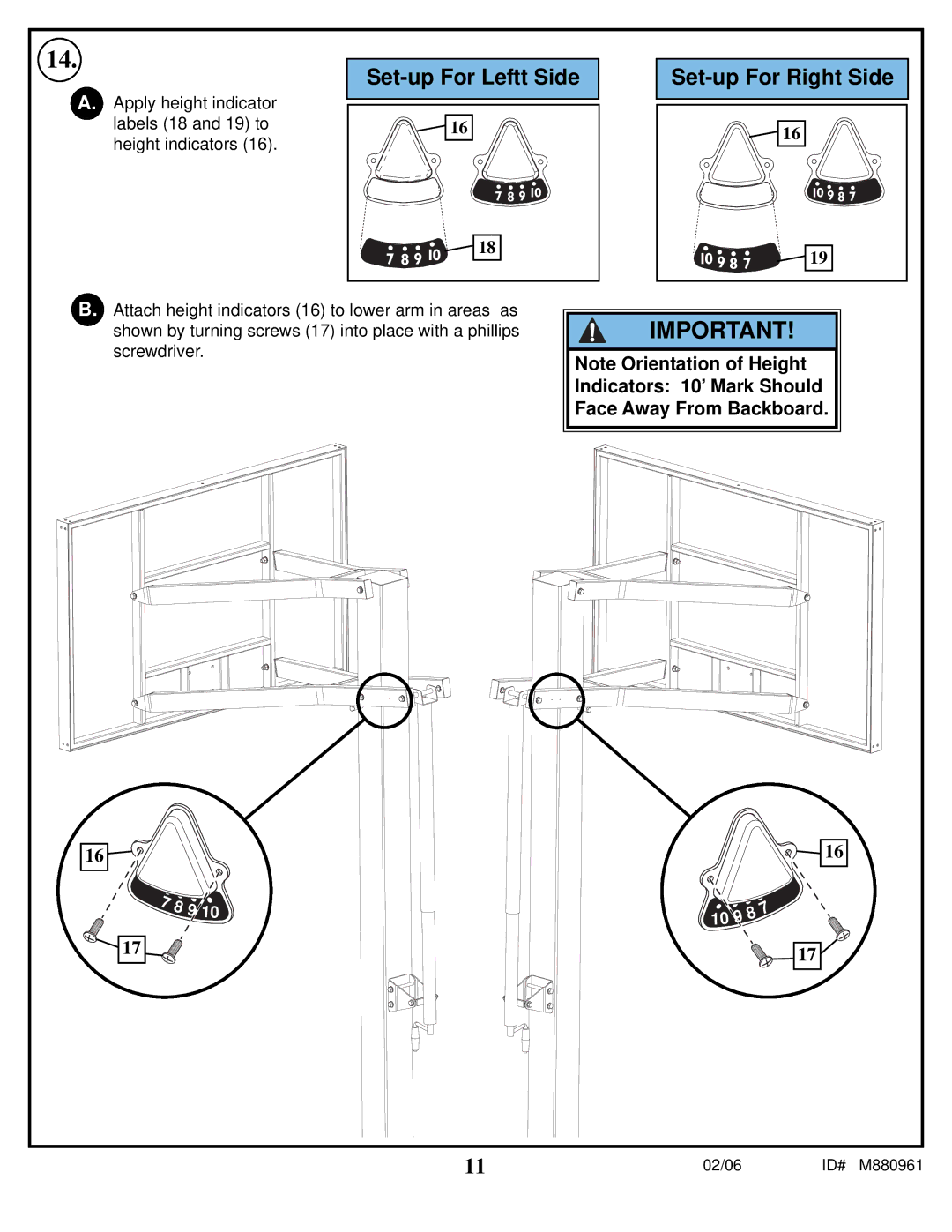 Spalding M880961 manual Set-up For Leftt Side Set-up For Right Side 