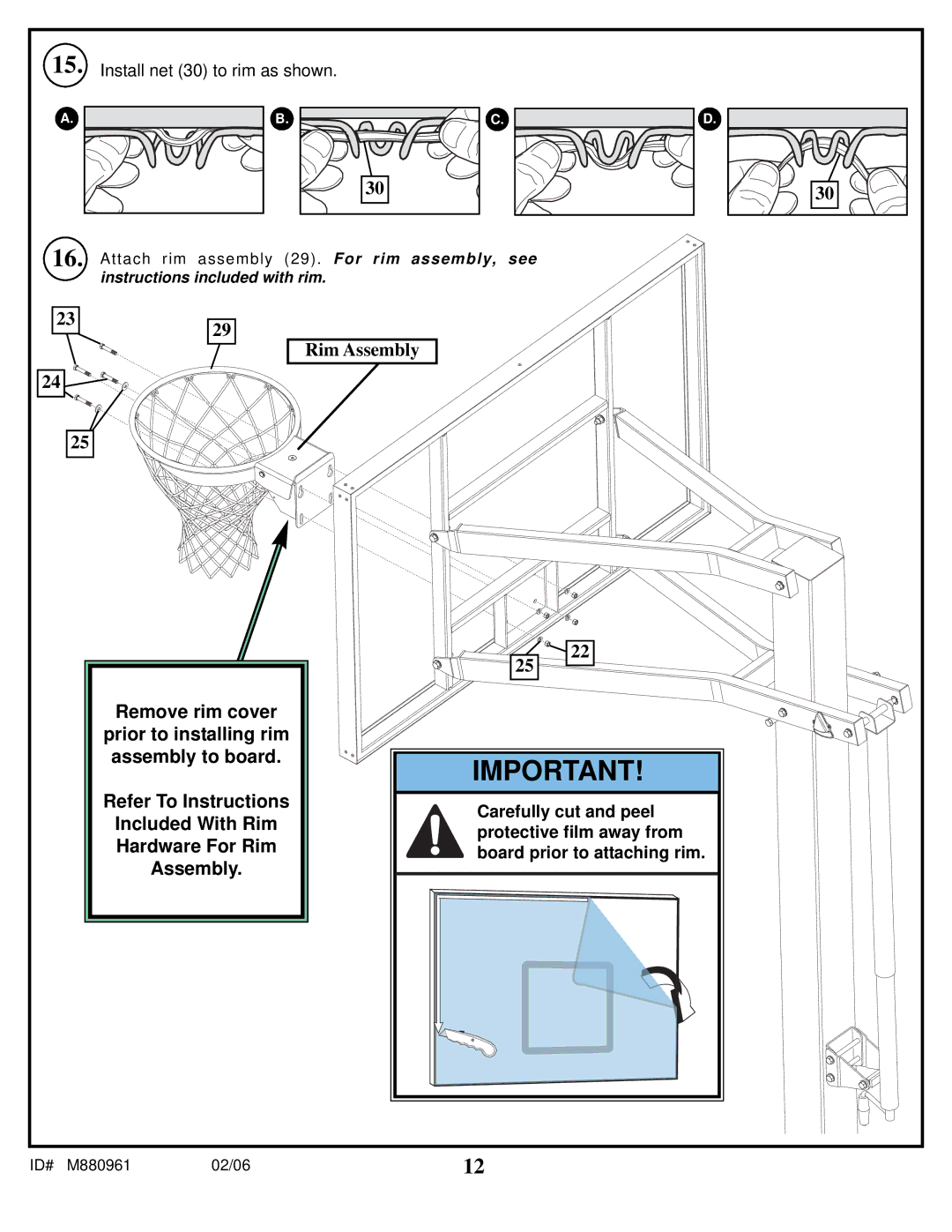 Spalding M880961 manual Included With Rim 