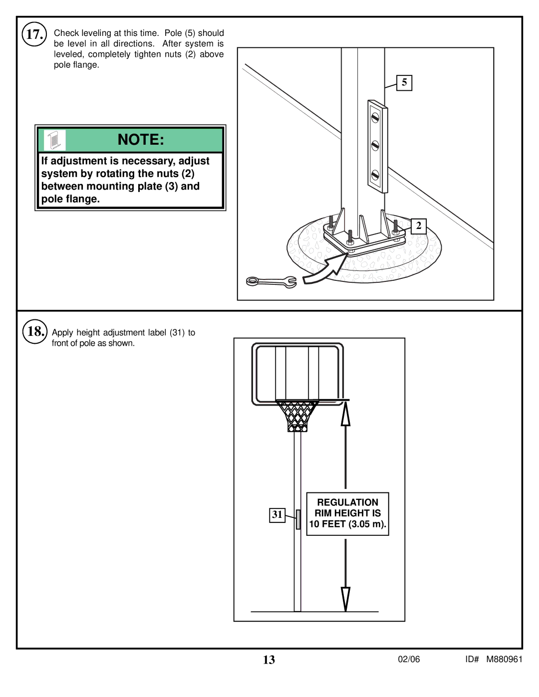 Spalding M880961 manual Regulation RIM Height is 