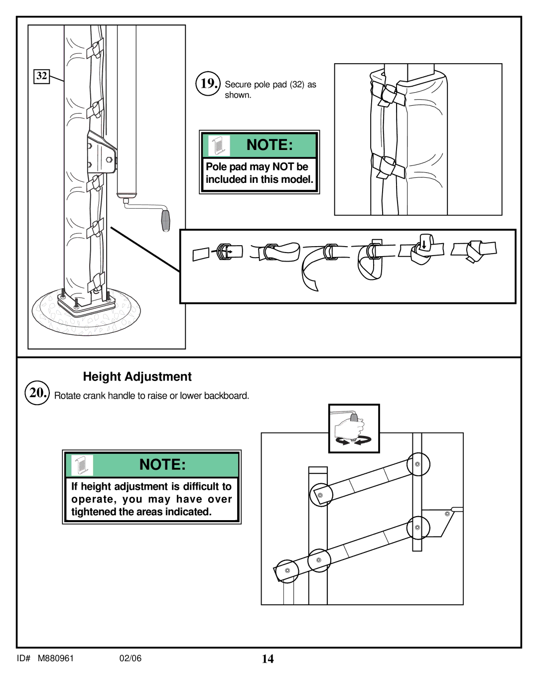 Spalding M880961 manual Height Adjustment 