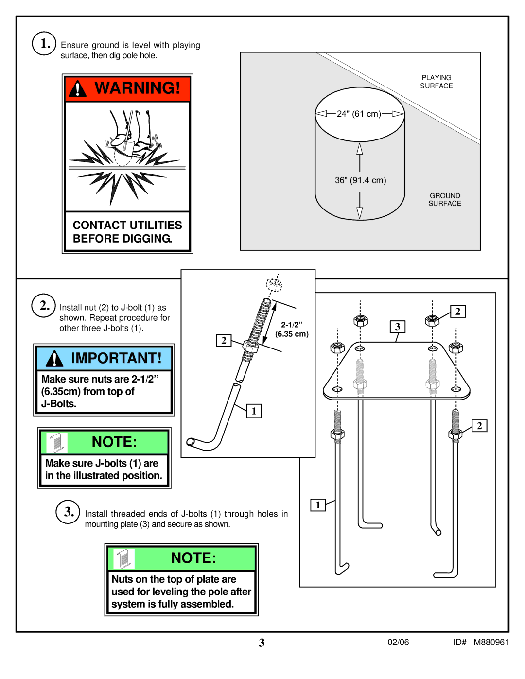 Spalding M880961 manual Contact Utilities Before Digging 