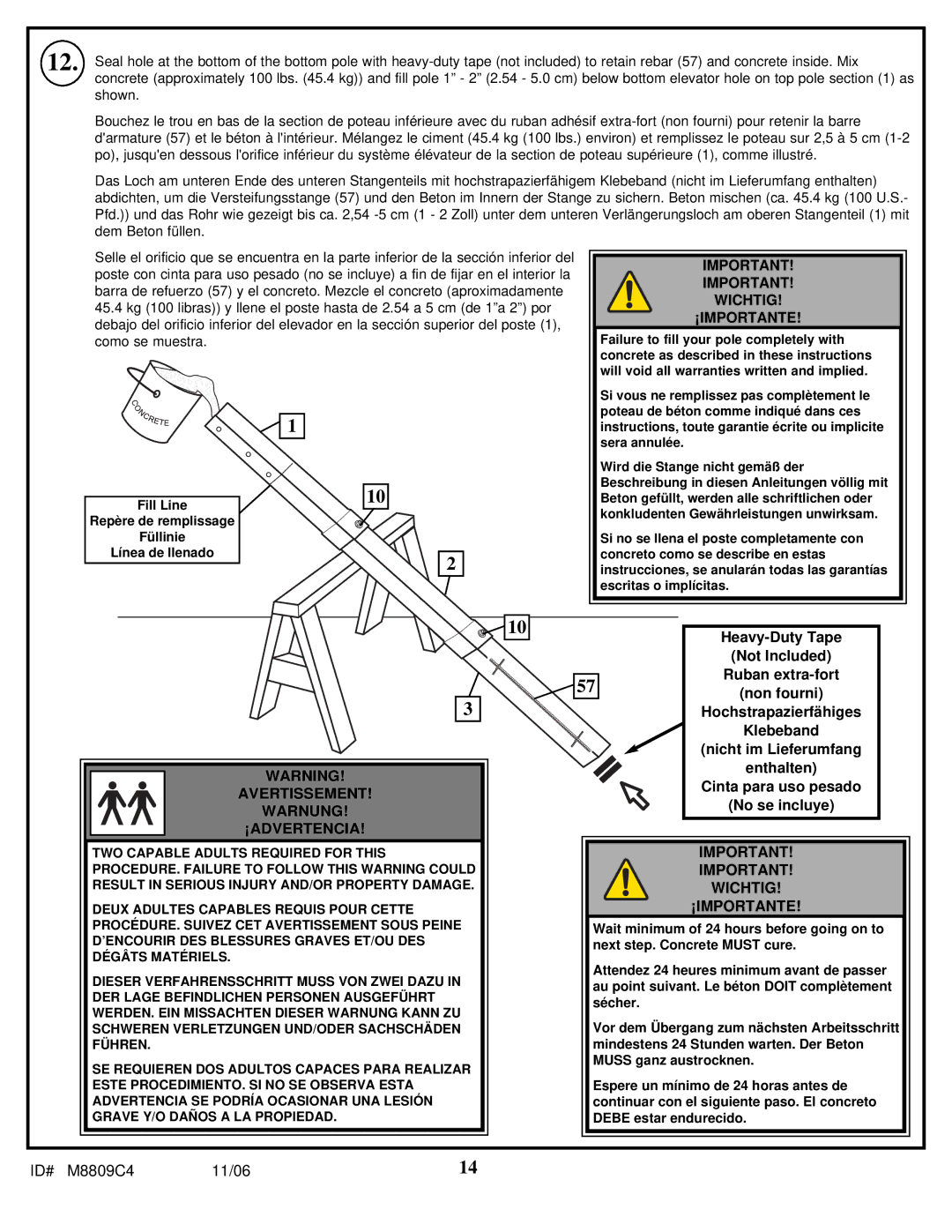 Spalding M8809C4 manual Avertissement Warnung ¡ADVERTENCIA 