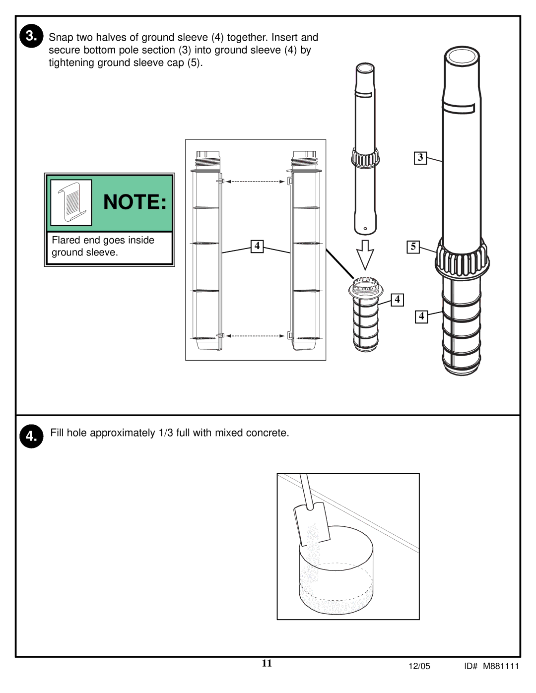 Spalding M881119, M881117, M881115, M881111, M881113 manual Fill hole approximately 1/3 full with mixed concrete 