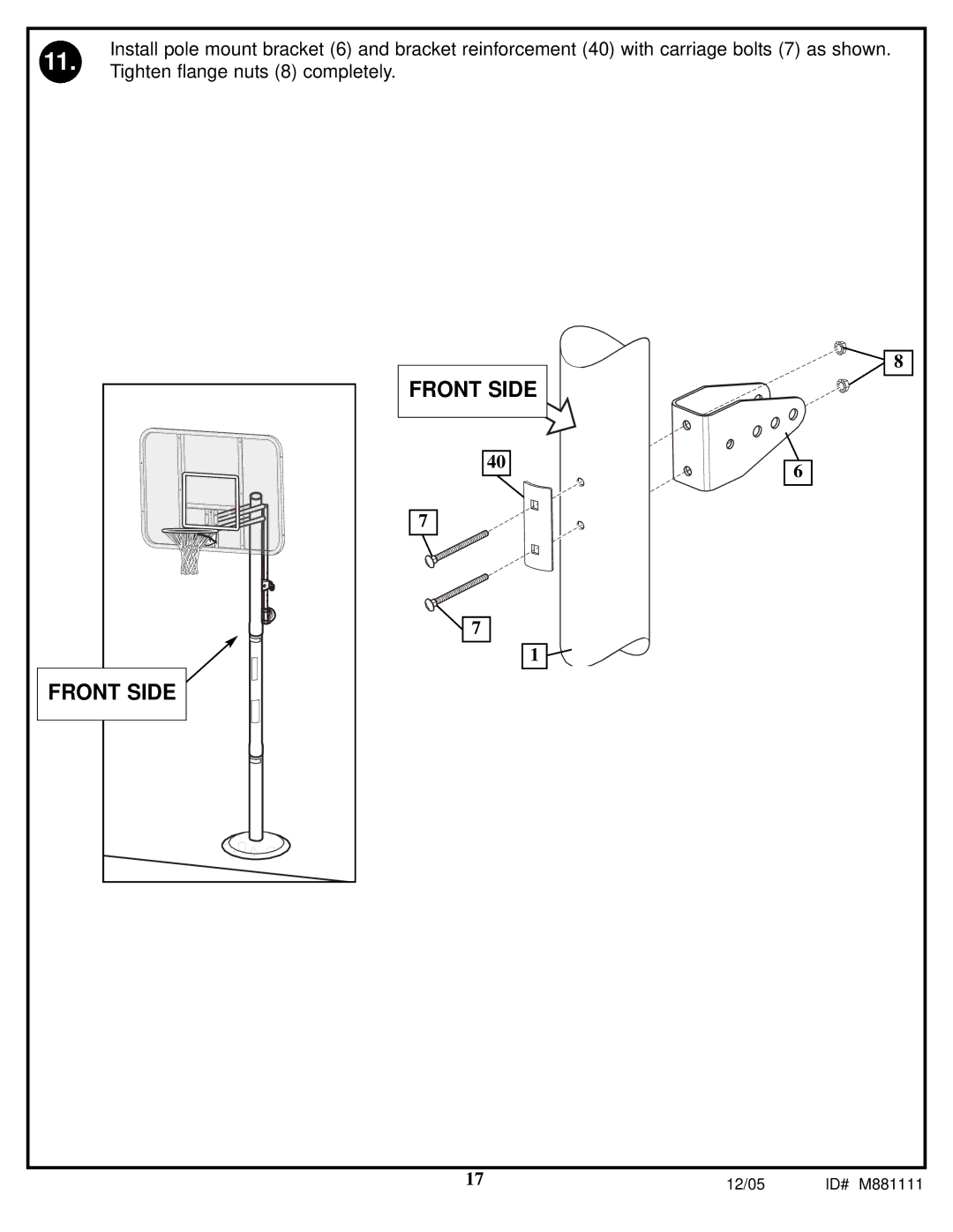 Spalding M881115, M881117, M881119, M881111, M881113 manual Front Side 