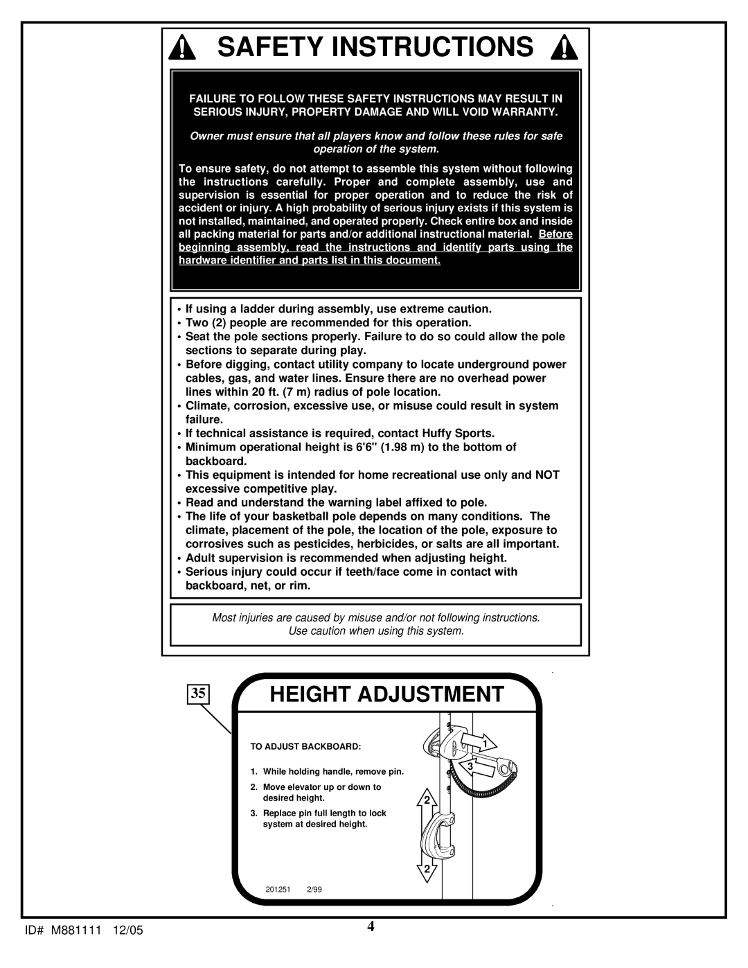 Spalding M881113, M881117, M881119, M881115, M881111 manual Safety Instructions 