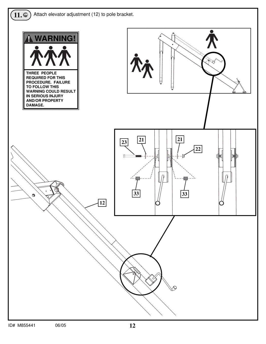 Spalding M8860411 manual Attach elevator adjustment 12 to pole bracket 