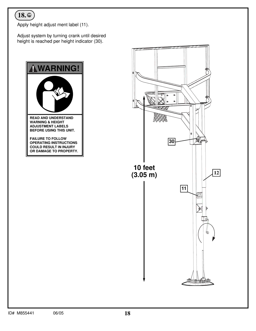 Spalding M8860411 manual Feet 3.05 m 