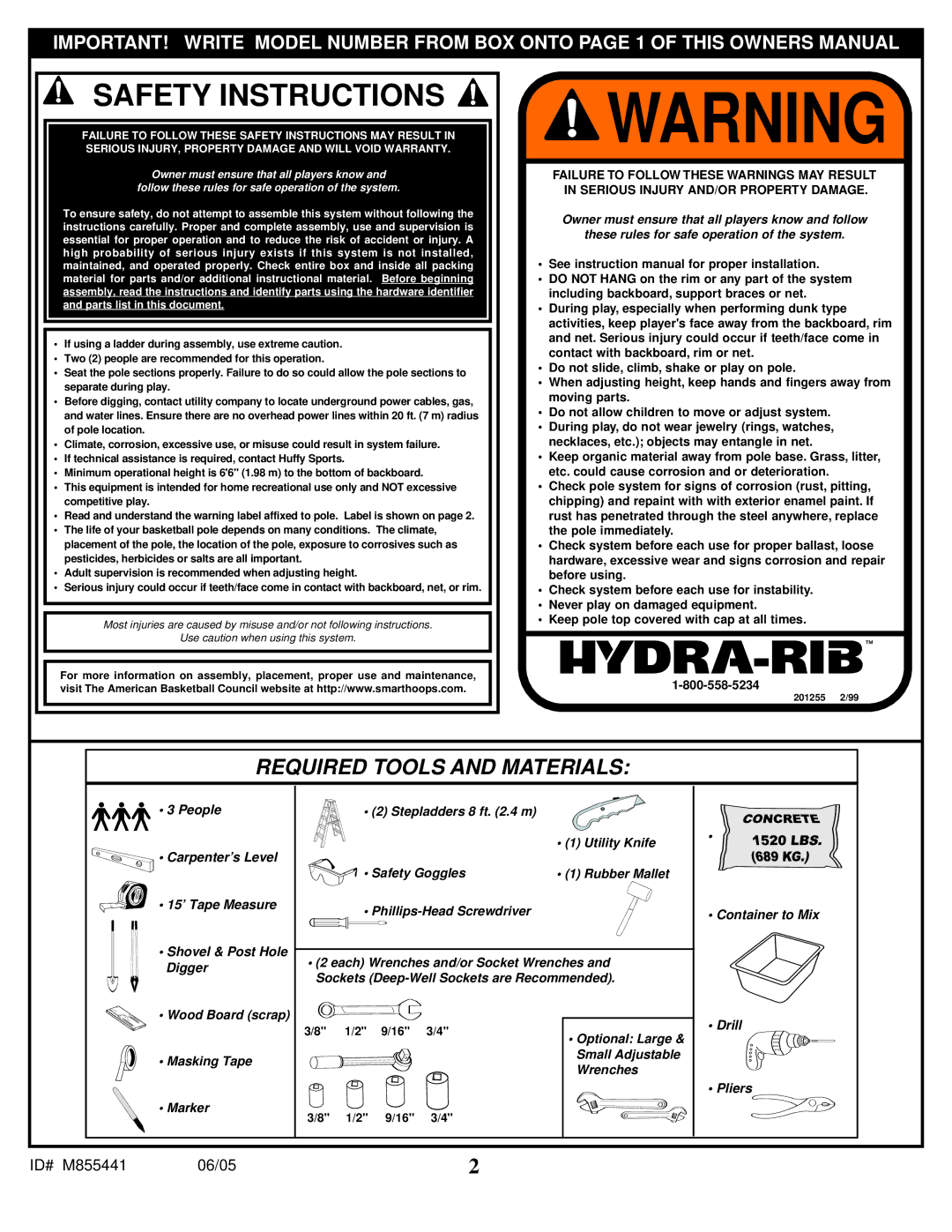 Spalding M8860411 manual Safety Instructions 