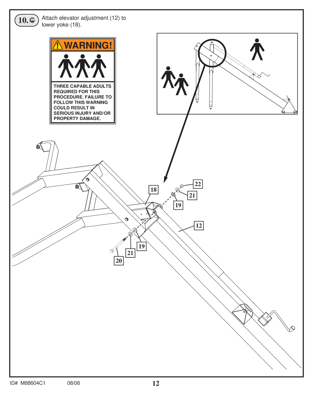 Spalding M88604C1 manual Attach elevator adjustment 12 to, Lower yoke 