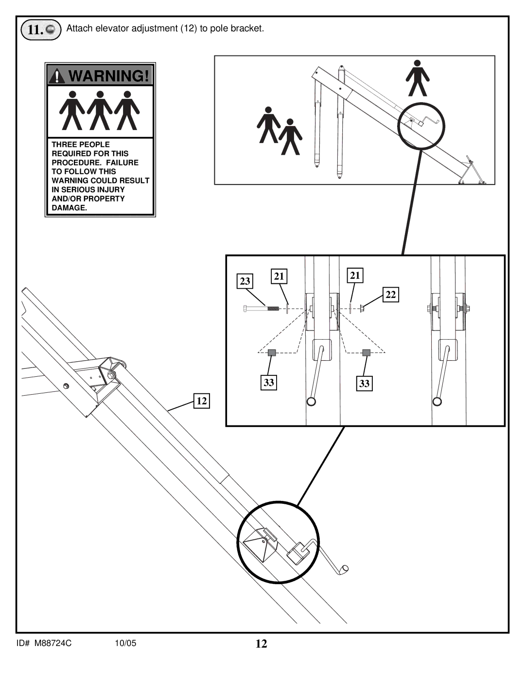 Spalding M88724C manual Attach elevator adjustment 12 to pole bracket 