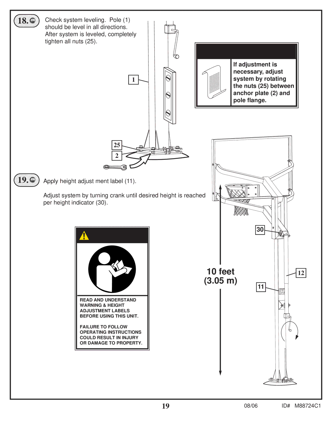 Spalding M88724C1 manual Check system leveling. Pole, Should be level in all directions 