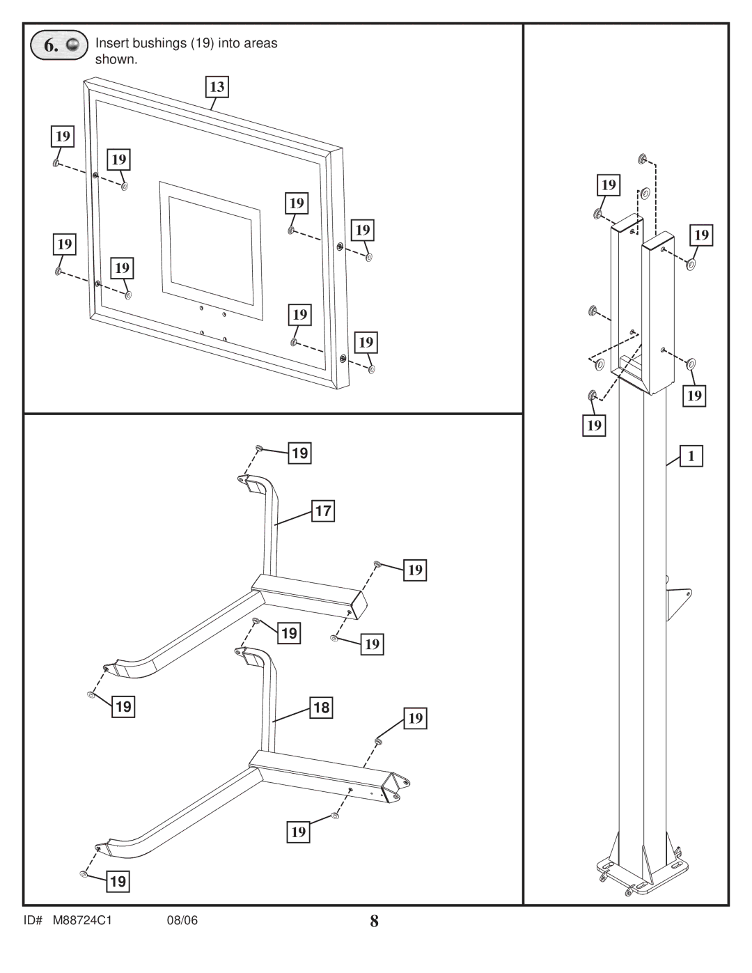 Spalding M88724C1 manual Insert bushings 19 into areas, Shown 