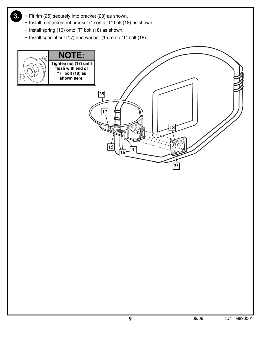 Spalding M890001 manual Tighten nut 17 until 