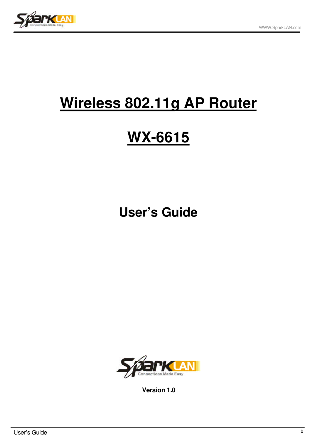 Spark Tech manual Wireless 802.11g AP Router WX-6615, Version 