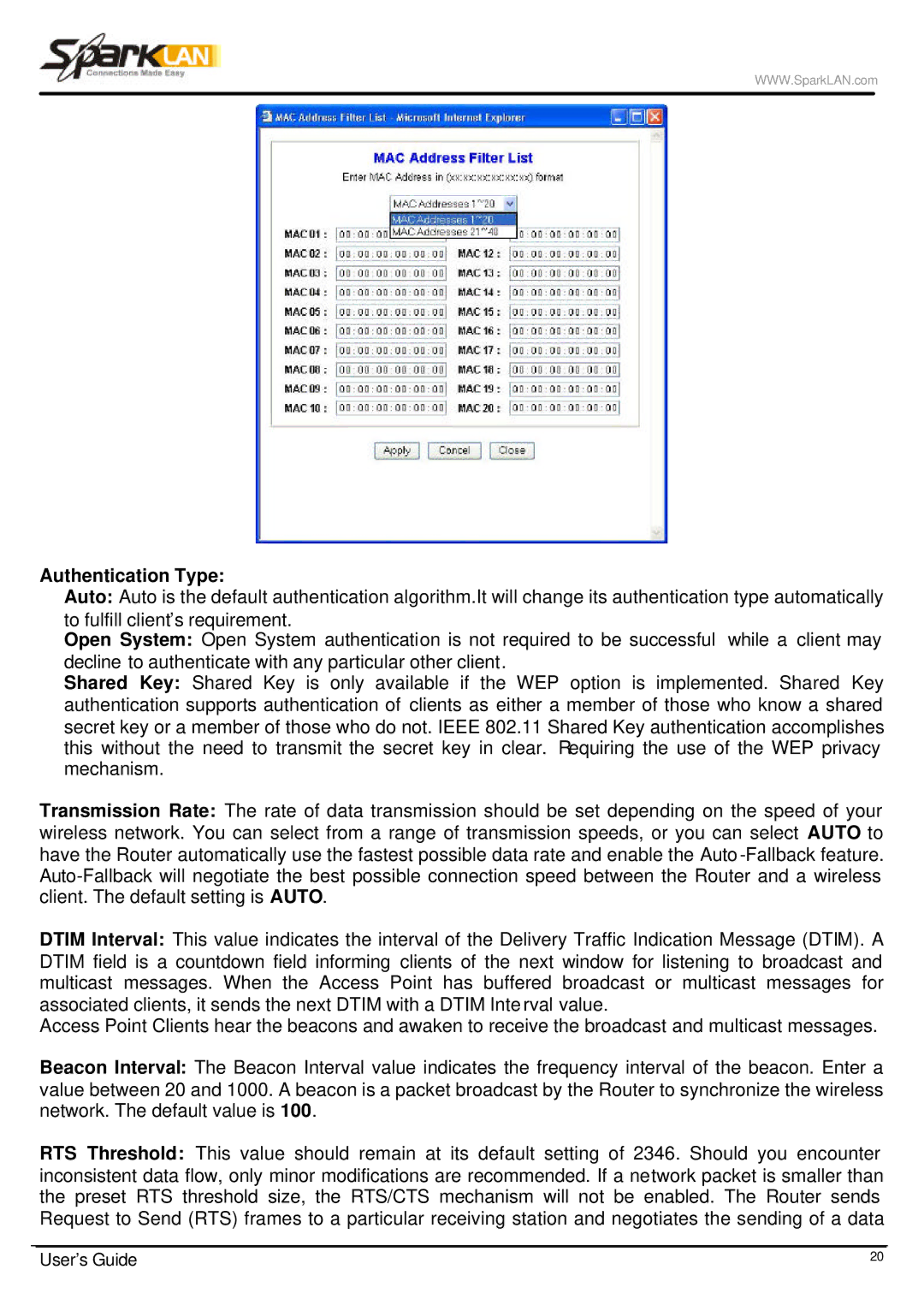 Spark Tech WX-6615 manual Authentication Type 