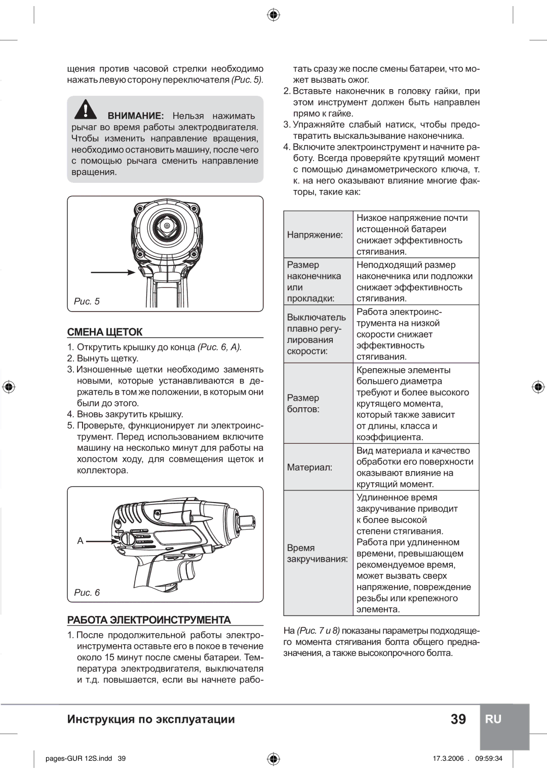 Sparky Group GUR 12S manual ɊɆȿɇȺɓȿɌɈɄ, ɊȺȻɈɌȺɗɅȿɄɌɊɈɂɇɋɌɊɍɆȿɇɌȺ 