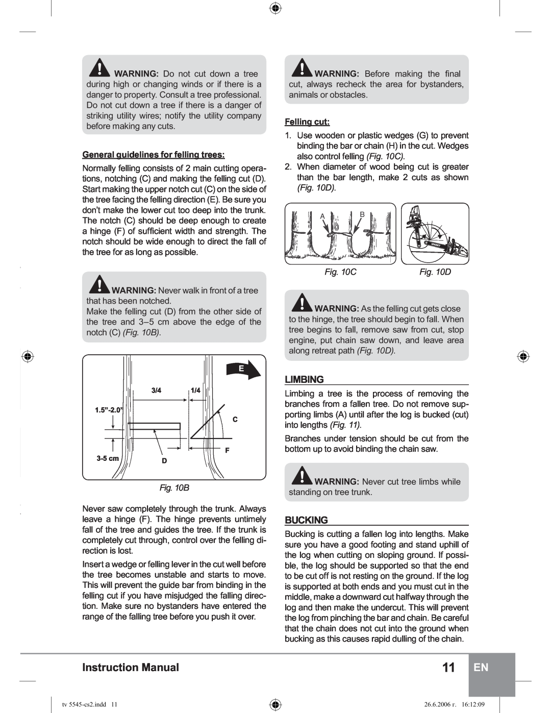 Sparky Group TV 5545 manual Limbing, Bucking, C, Instruction Manual 