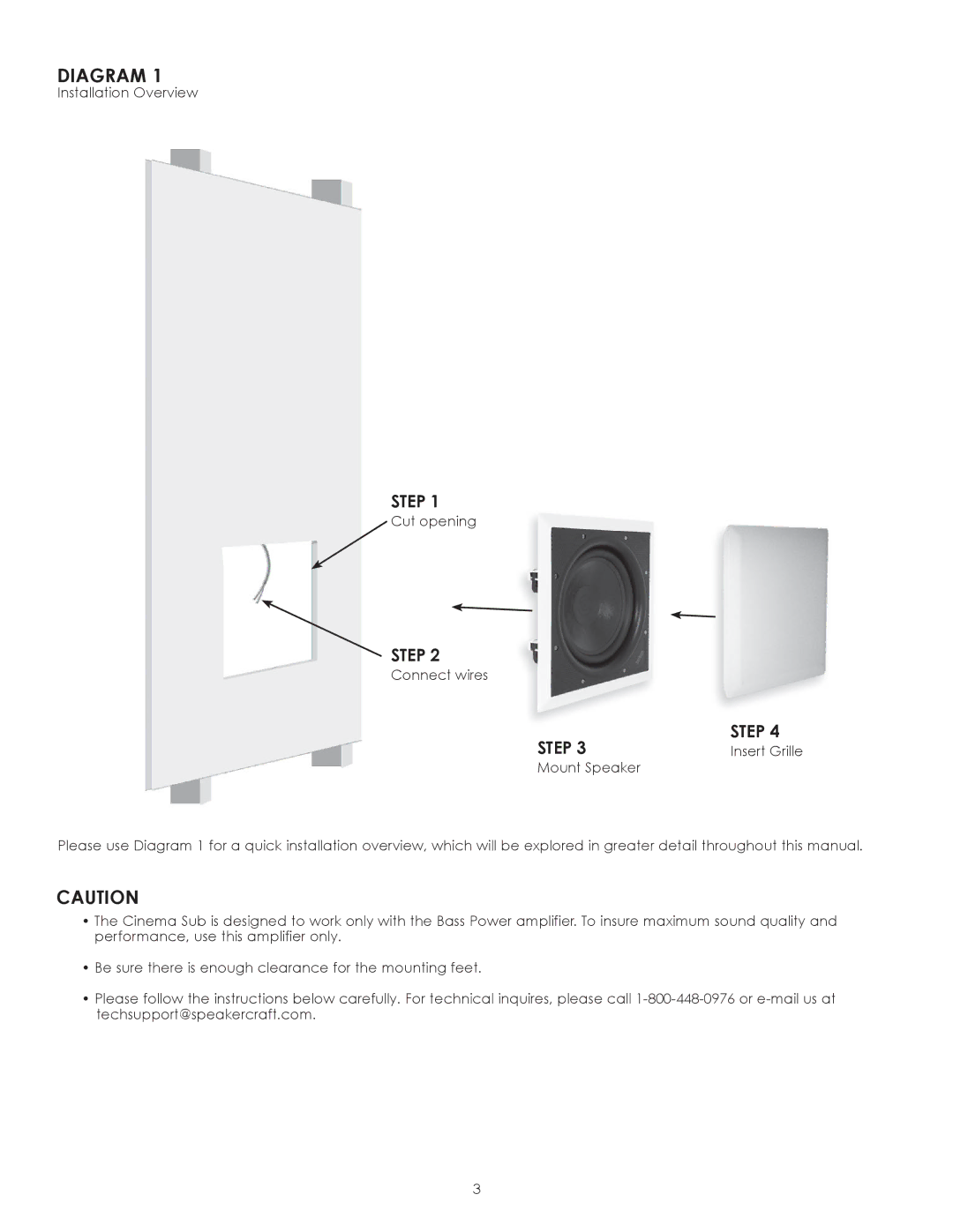 SpeakerCraft 10, CINEMA SUB 8, CINEMA SUB 12 owner manual Diagram, Step, Mount Speaker 