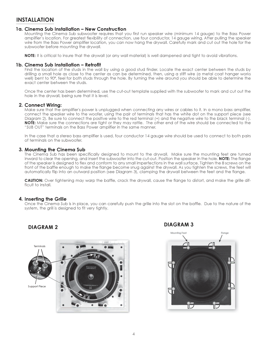 SpeakerCraft CINEMA SUB 12, CINEMA SUB 8, 10 owner manual Installation 