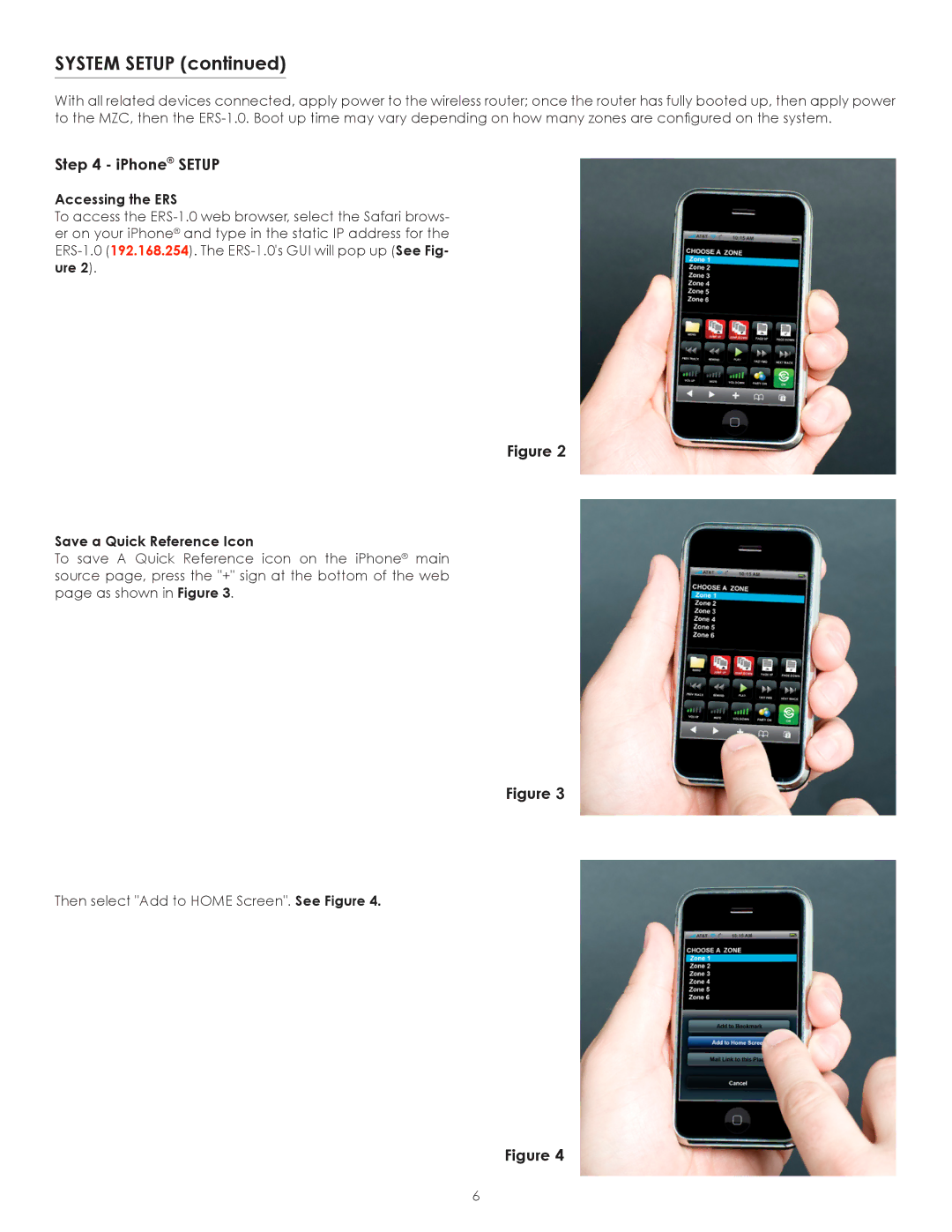 SpeakerCraft ERS-1.0 owner manual IPhone Setup, Accessing the ERS, Save a Quick Reference Icon 