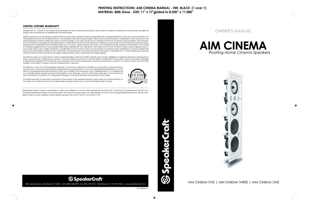 SpeakerCraft Home Theater System manual 