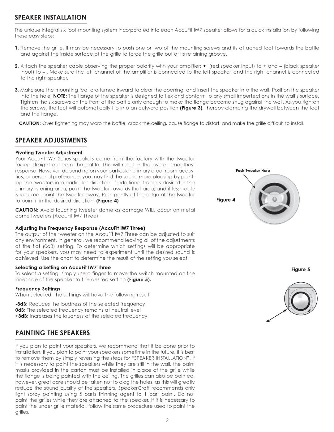 SpeakerCraft IW7 owner manual Speaker Installation, Speaker Adjustments, Painting the Speakers 