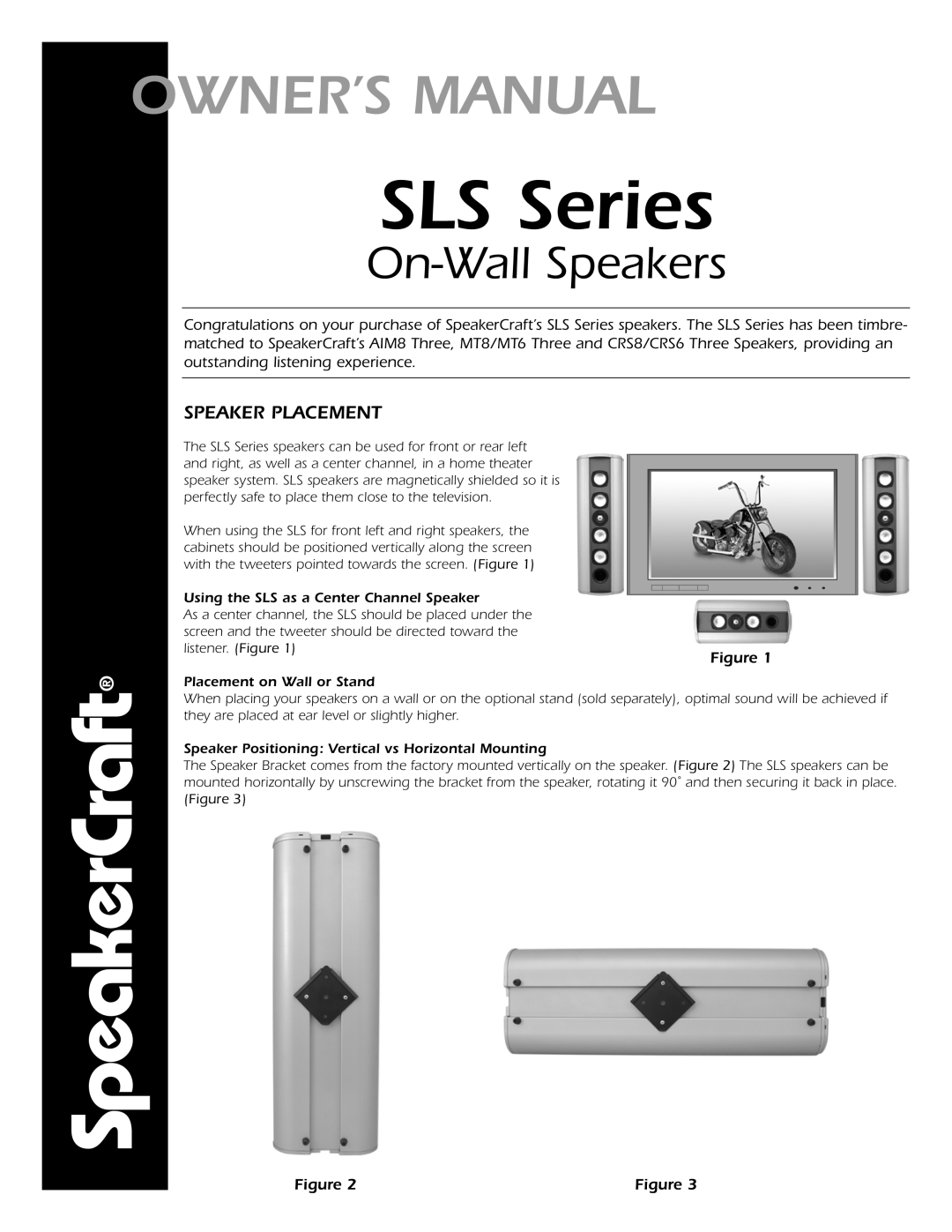 SpeakerCraft owner manual Speaker Placement, SpeakerCraft, SLS Series, On-WallSpeakers 