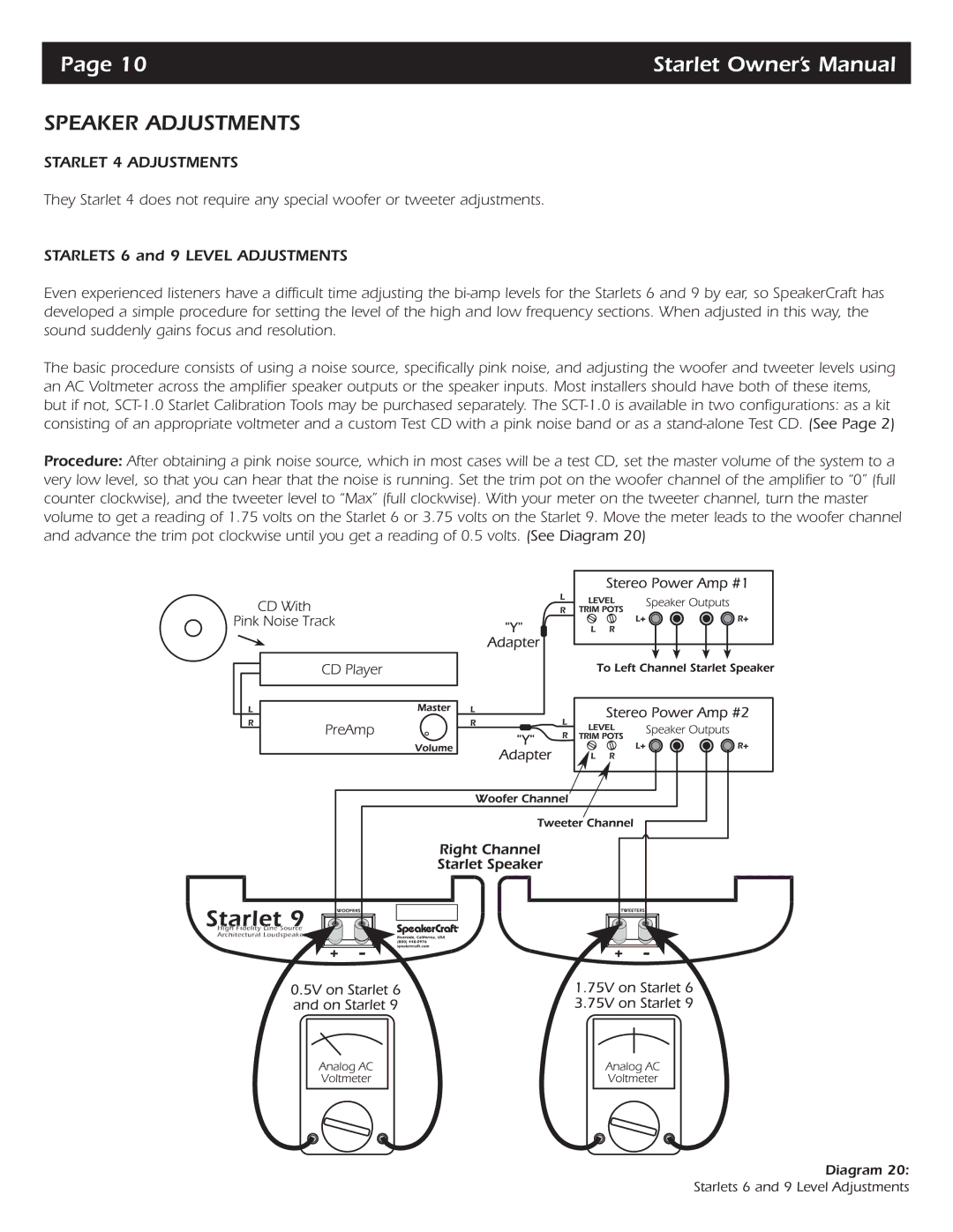 SpeakerCraft Starlet 9, Starlet 6 owner manual Speaker Adjustments, Starlet 4 Adjustments 