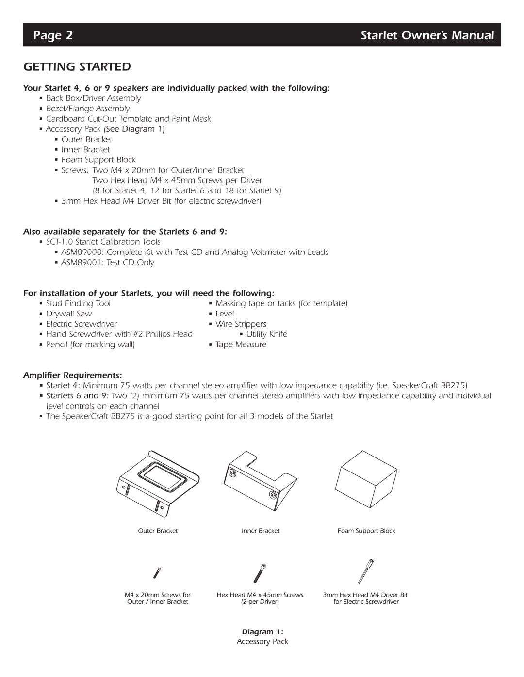 SpeakerCraft Starlet 9, Starlet 6, Starlet 4 owner manual Getting Started 